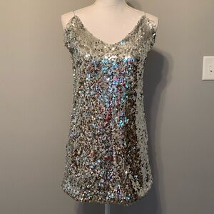 Silver sequence cocktail MINI dress size S